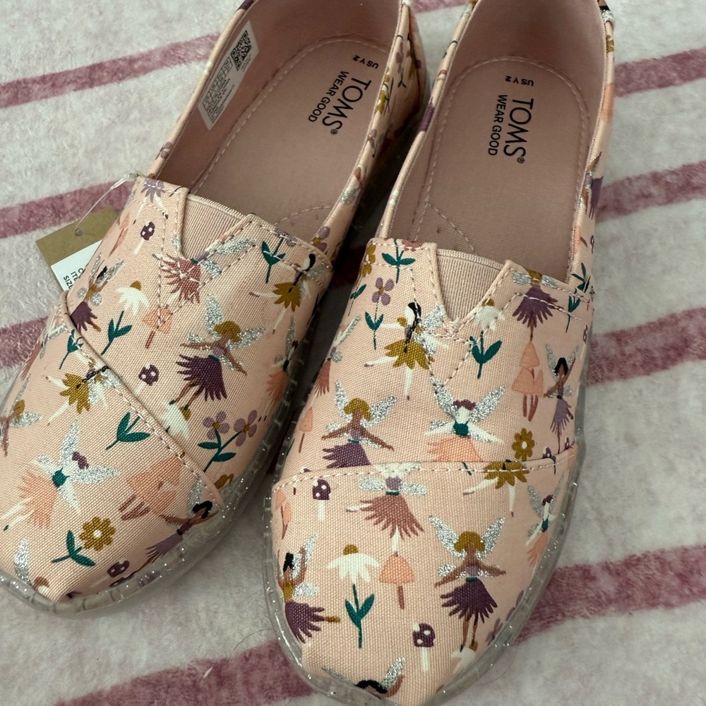 TOMS Girls Fairy Print Canvas Flats
